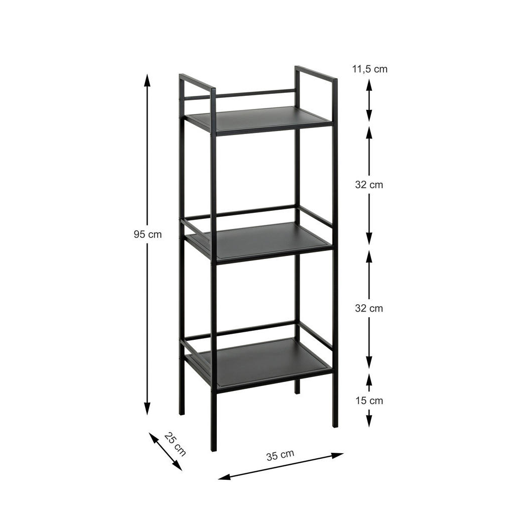 Thumbnail - Regal, Schwarz, Metall, 3 Fächer, 35x95x25 cm, stehend, in verschiedenen Größen erhältlich, Wohnzimmer, Regale, Bücherre...