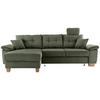 ECKSOFA Dunkelgrün Cord Bettkasten, Schlaffunktion, Sitztiefenverstellung, Kopfstütze, Liegefläche im Originalstoff  - Dunkelgrün/Naturfarben, MODERN, Holz/Textil (176/270cm) - Livetastic