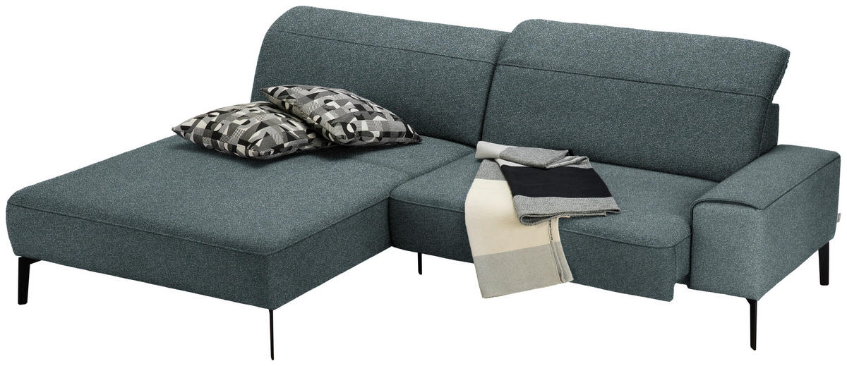 ECKSOFA in Mikrofaser Blaugrau  - Blaugrau/Schwarz, Design, Textil/Metall (203/266cm) - Johann Jakob
