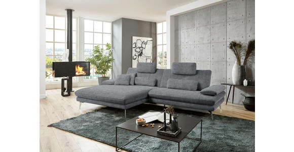 ECKSOFA in Velours Silberfarben 184/284 cm - Silberfarben/Schwarz, Design, Textil/Metall (184/284cm) - Dieter Knoll