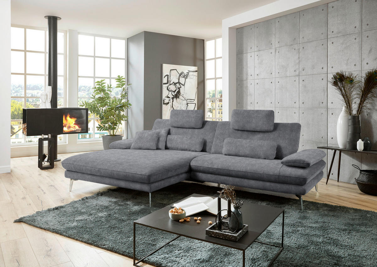 ECKSOFA in Velours Silberfarben  - Silberfarben/Schwarz, Design, Textil/Metall (184/284cm) - Dieter Knoll