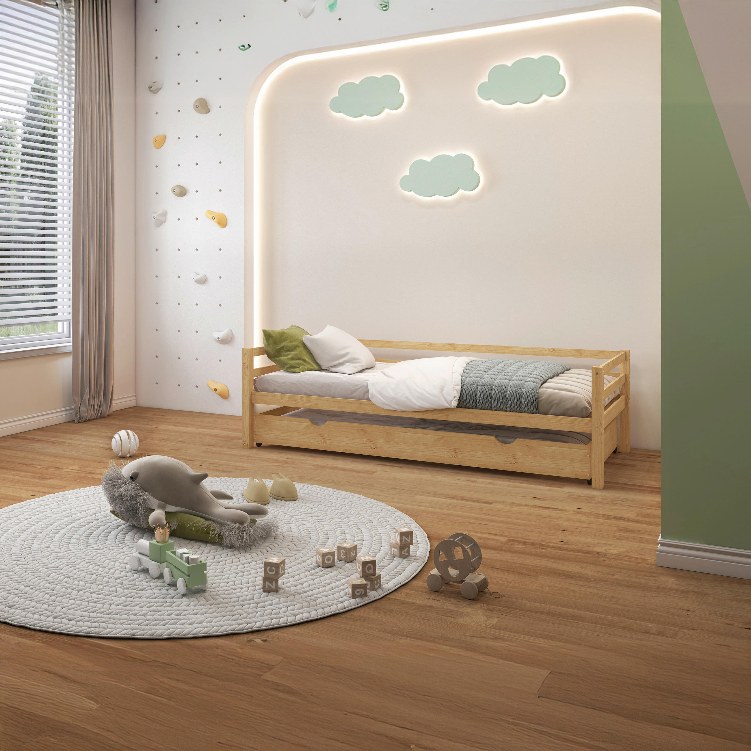 AUSZIEHBETT 90/200 cm  in Naturfarben  - Naturfarben, MODERN, Holz (90/200cm) - MID.YOU