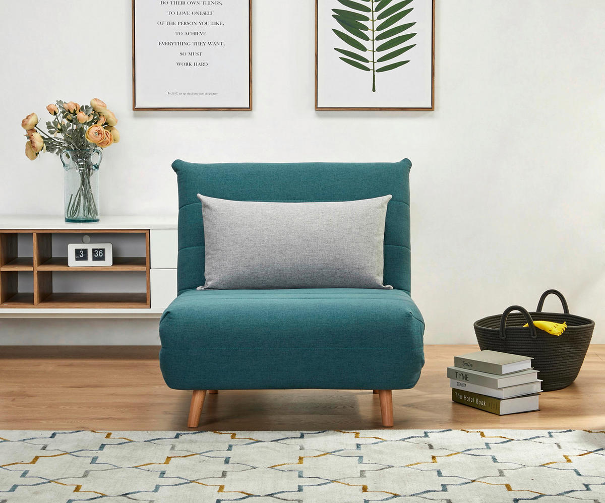 SCHLAFSESSEL Webstoff Blau, Grau    - Blau/Naturfarben, MODERN, Holz/Kunststoff (77/84/91cm) - Livetastic