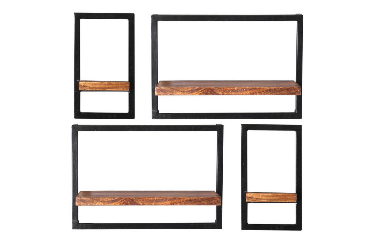 WANDREGAL 50/35/25 cm  - Schwarz/Naturfarben, Design, Holz/Metall (50/35/25cm) - MID.YOU