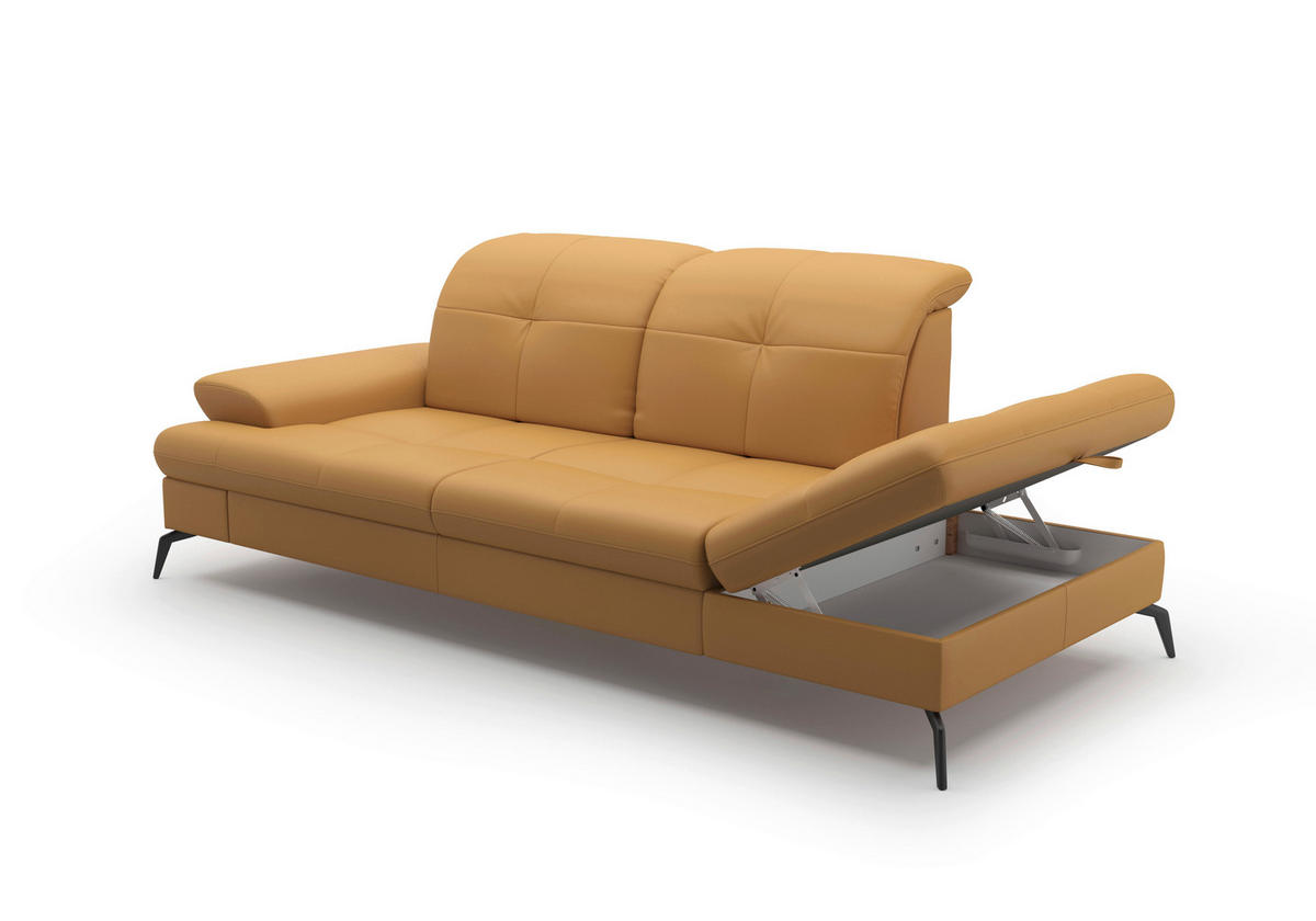 RÉCAMIERE in Echtleder Currygelb  - Currygelb/Schwarz, Konventionell, Leder/Metall (231/90/122cm) - Sit & More