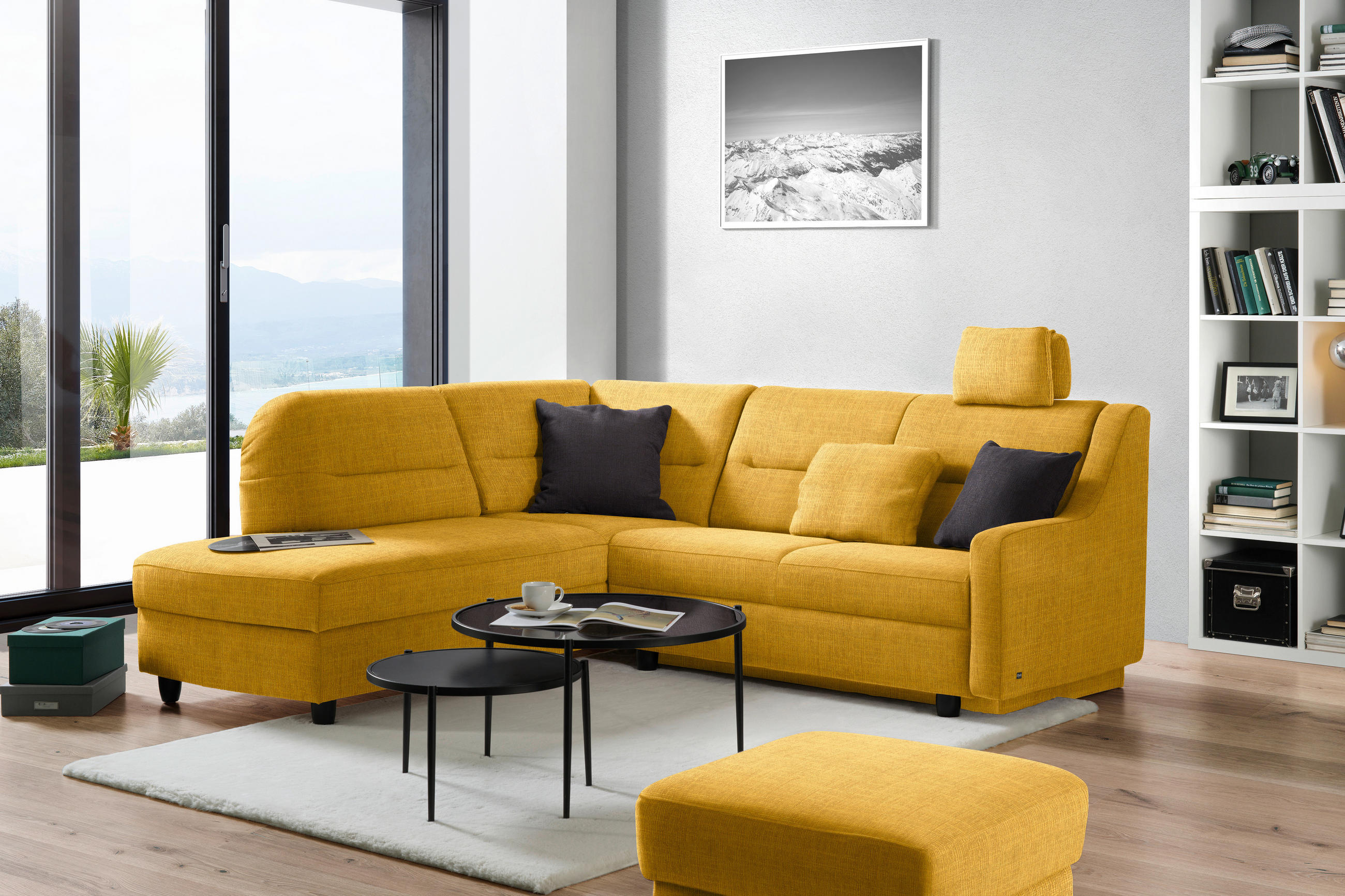 ECKSOFA in Chenille Gelb  208/226 cm  - Gelb/Schwarz, KONVENTIONELL, Textil (208/226cm) - Sedda