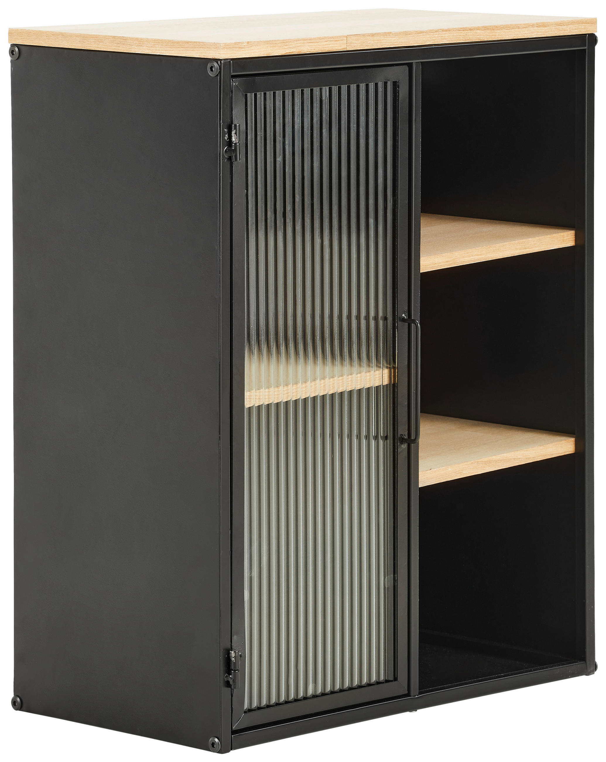 VÄGGHÄNGT VITRINSKÅP i klar, naturfärgad, svart   - klar/svart, Trend, metall/trämaterial (45/55,5/24cm) - Landscape