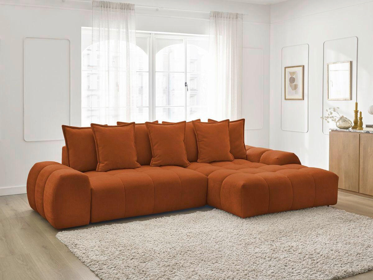 ECKSCHLAFSOFA EVEREST  mit Rücken echt, Armteil links, Armteil rechts Struktur Orange  - Schwarz/Orange, MODERN, Kunststoff/Textil (318/180cm) - Livetastic
