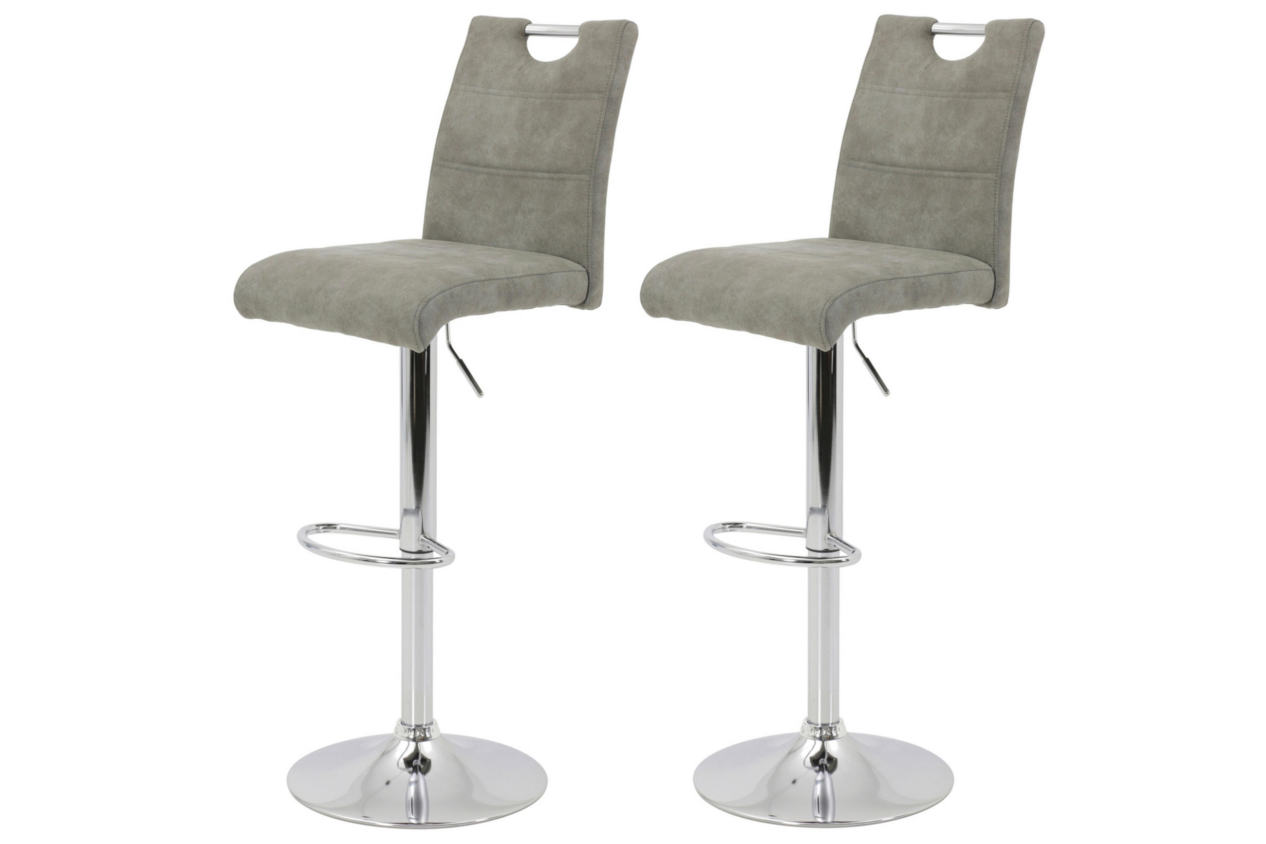 BARHOCKER Mikrofaser Grau, Chromfarben Stahl Typenauswahl, Sitzfläche 360° drehbar, mit Griff, abwischbar  - Chromfarben/Grau, MODERN, Textil/Metall (40/97-119/50cm) - MID.YOU