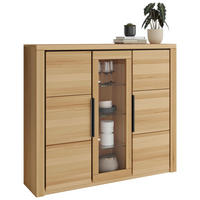 HIGHBOARD Brunei  in 160/141/40 cm  - Buchefarben/Schwarz, Design, Glas/Holz (160/141/40cm) - Livetastic