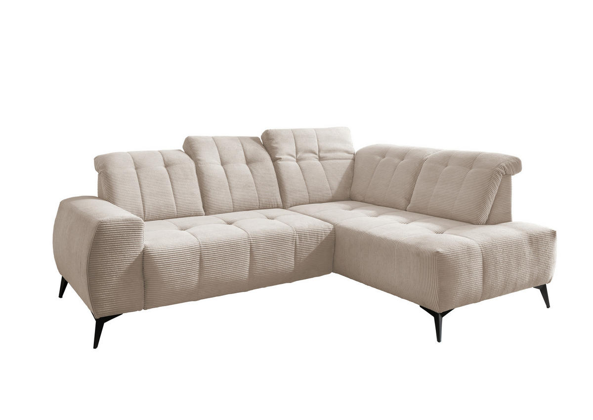 ECKSOFA Beige Cord  - Beige/Schwarz, MODERN, Textil/Metall (261/200cm) - Livetastic