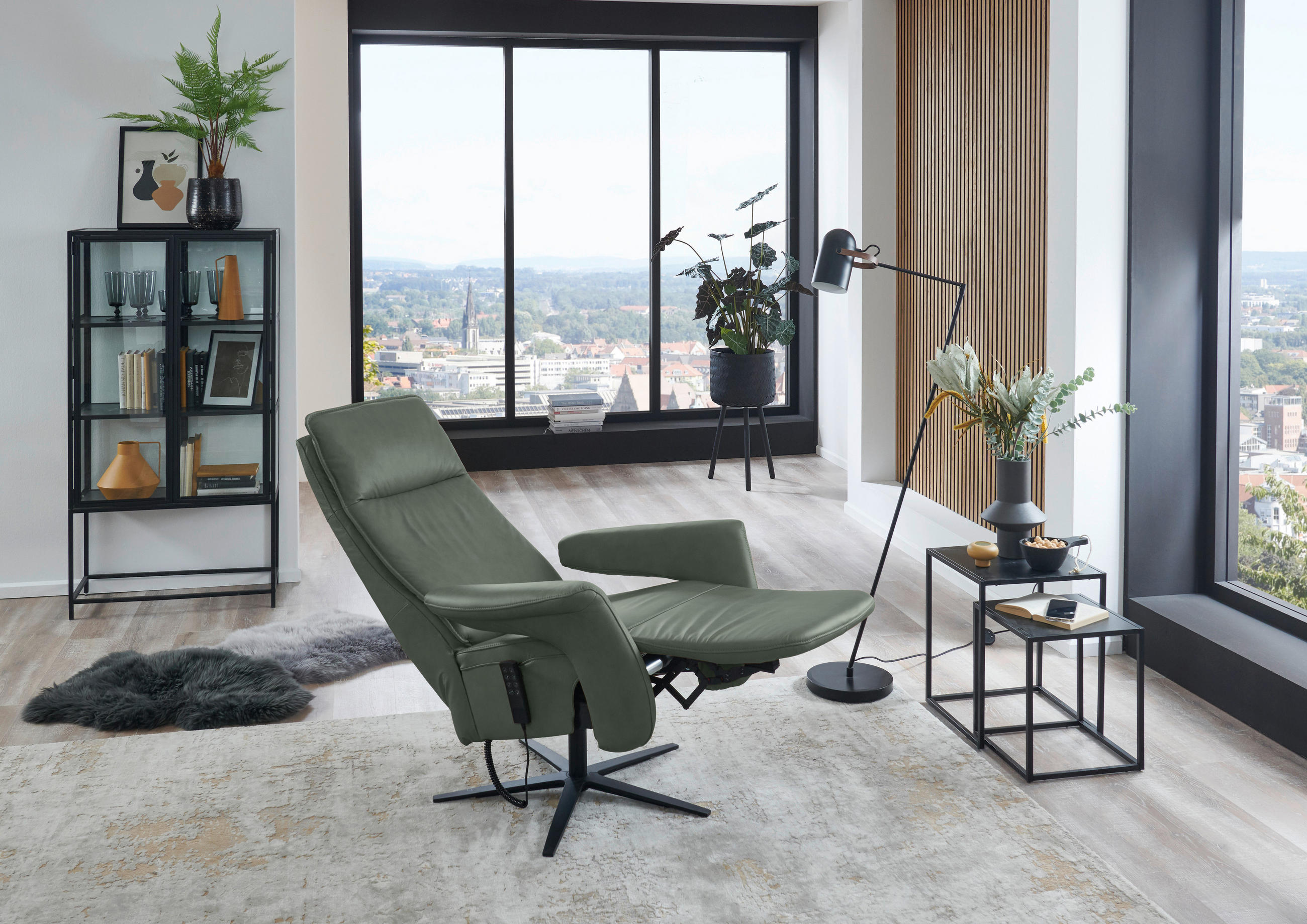 RELAXSESSEL in Leder Dunkelgrün  - Dunkelgrün/Schwarz, Design, Leder/Metall (83/123/87cm) - Valdera
