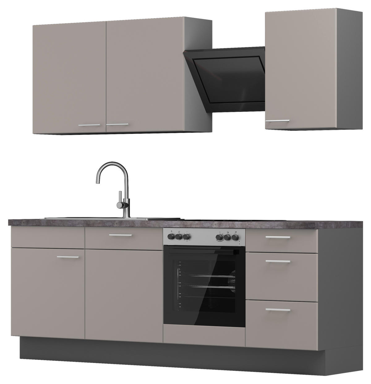 KÜCHENBLOCK 230 cm   in Graphitfarben, Kaschmir  - Kaschmir/Edelstahlfarben, MODERN, Holzwerkstoff/Metall (230cm) - Xora