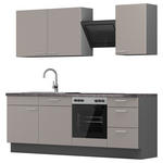 KÜCHENBLOCK 230 cm   in Graphitfarben, Kaschmir  - Kaschmir/Edelstahlfarben, MODERN, Holzwerkstoff/Metall (230cm) - Xora