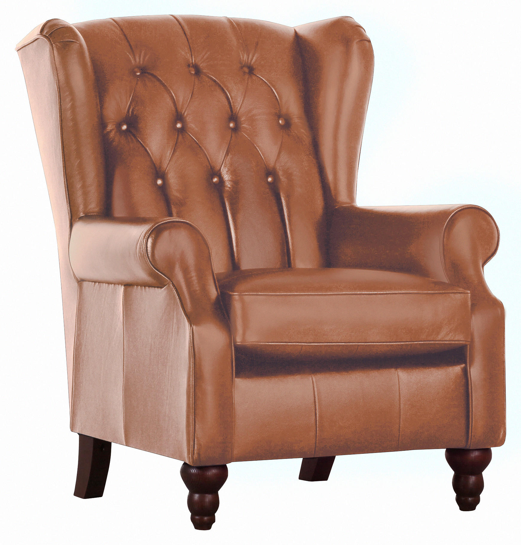 FOTELJ Z OPORO ZA GLAVO,  svetlo rjava usnje - svetlo rjava/temno rjava, Design, usnje (83/102/52/89cm) - Ambia Home
