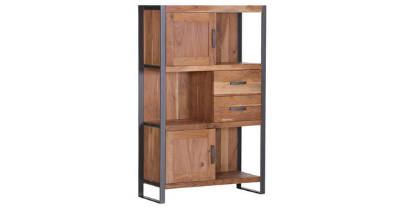 REGAL Akazie, Rattan massiv Akaziefarben - Anthrazit/Akaziefarben, Trend, Holz/Metall (90/140/42cm) - Carryhome