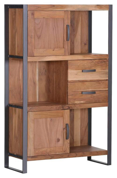 REGAL Akazie, Rattan massiv Akaziefarben  - Anthrazit/Akaziefarben, Trend, Holz/Metall (90/140/42cm) - Carryhome
