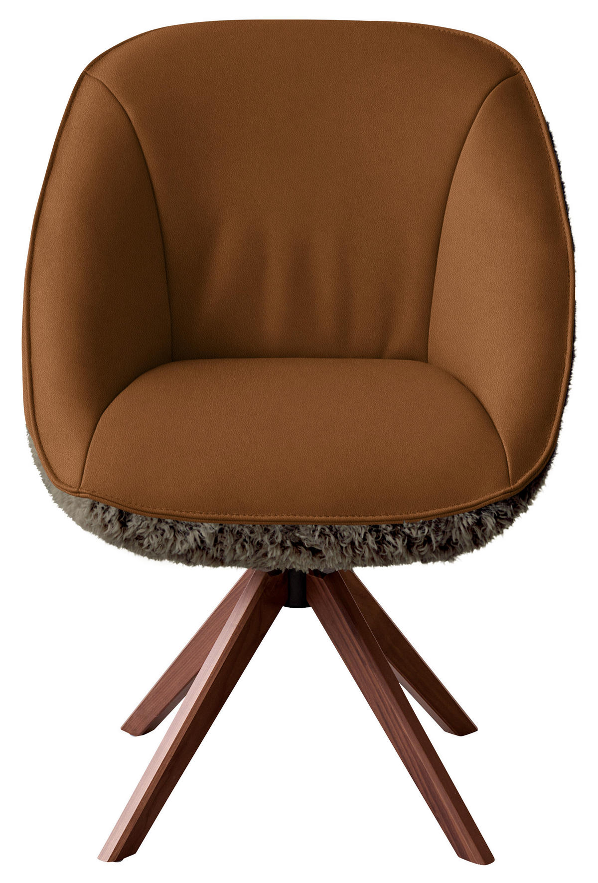 ARMLEHNSTUHL  Beinauswahl, Lederauswahl, Stoffauswahl, inklusive Armlehnen, automatische Rückholfunktion, gepolsterte Armlehnen, Sitzfläche 320° drehbar Hochflor Echtleder  - Nussbaumfarben/Braun, Design, Leder/Holz (61/89/70cm) - Koinor