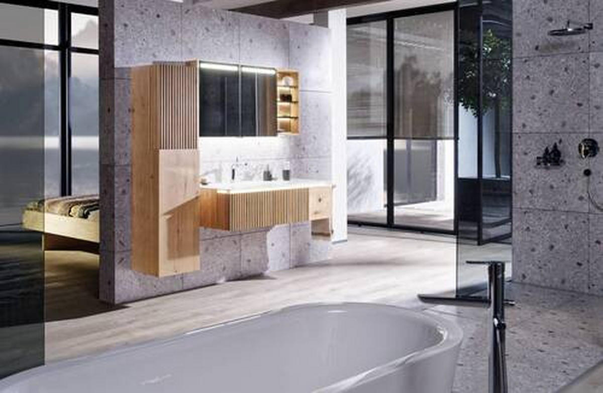 BADEZIMMER  in 128 cm  - Weiss, Natur, Holz/Stein (128cm) - Voglauer