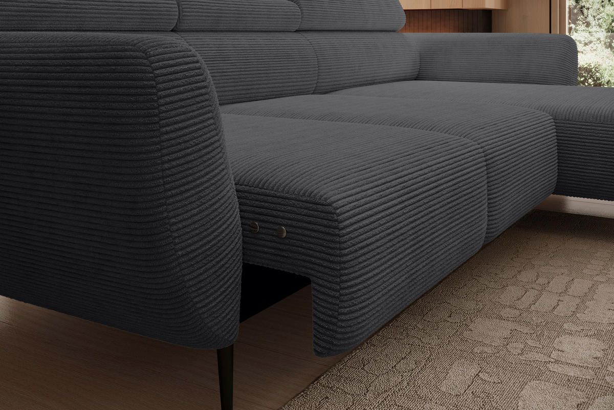 ECKSOFA in Cord Anthrazit  - Anthrazit/Schwarz, Konventionell, Textil/Metall (277/174cm) - Carryhome