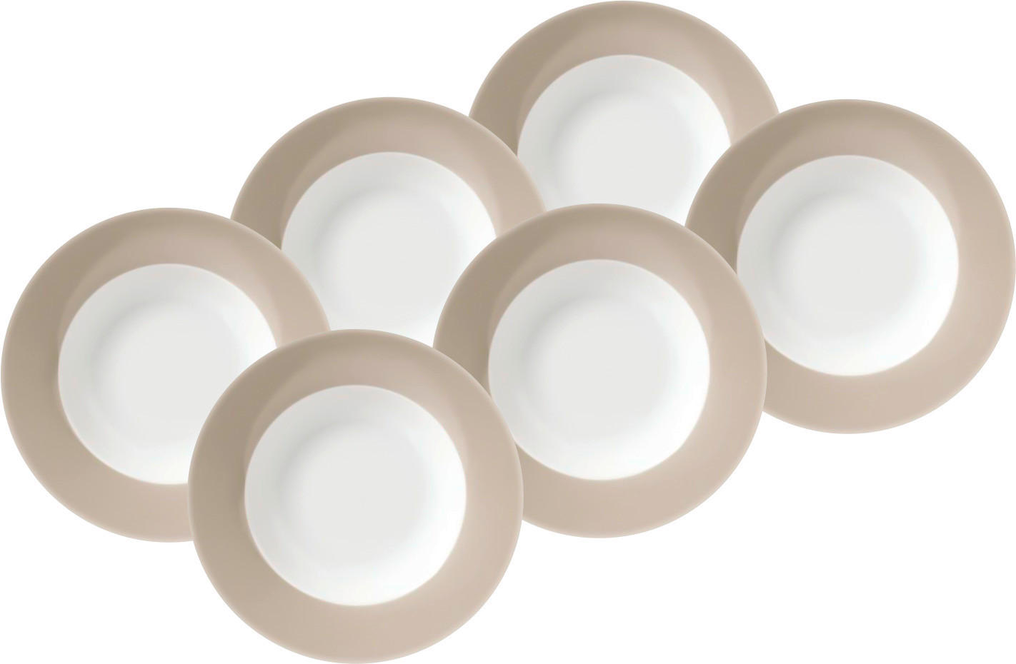 SUPPENTELLERSET VARIO 6-teilig  - Taupe/Weiß, Basics, Keramik (21,5cm) - Van Well