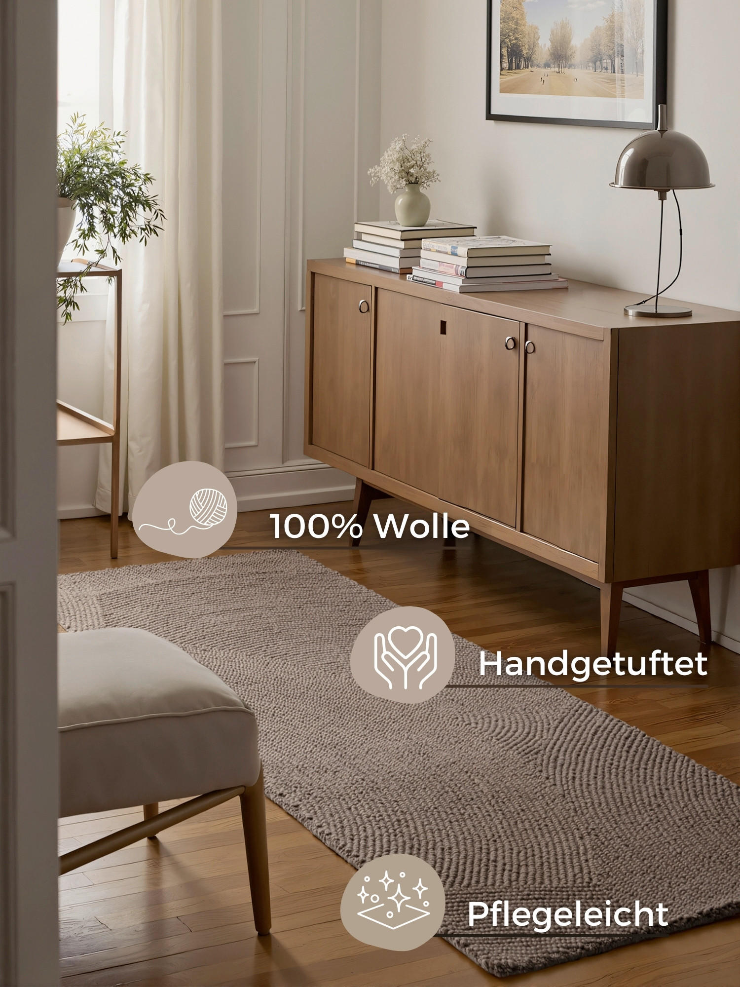 LÄUFER 80/300 cm Eleni  - Taupe, Basics, Textil (80/300cm)