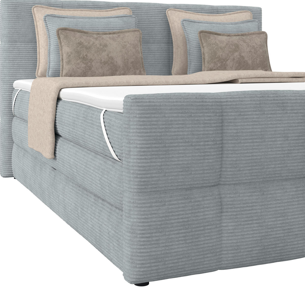 BOXSPRINGBETT 160/200 cm,  in Silberfarben, gepolstertes Kopfteil, Bettkasten, Topper, Matratzen, H2 + H2 = mittel  - Silberfarben, KONVENTIONELL, Holz/Holzwerkstoff (160/200cm)