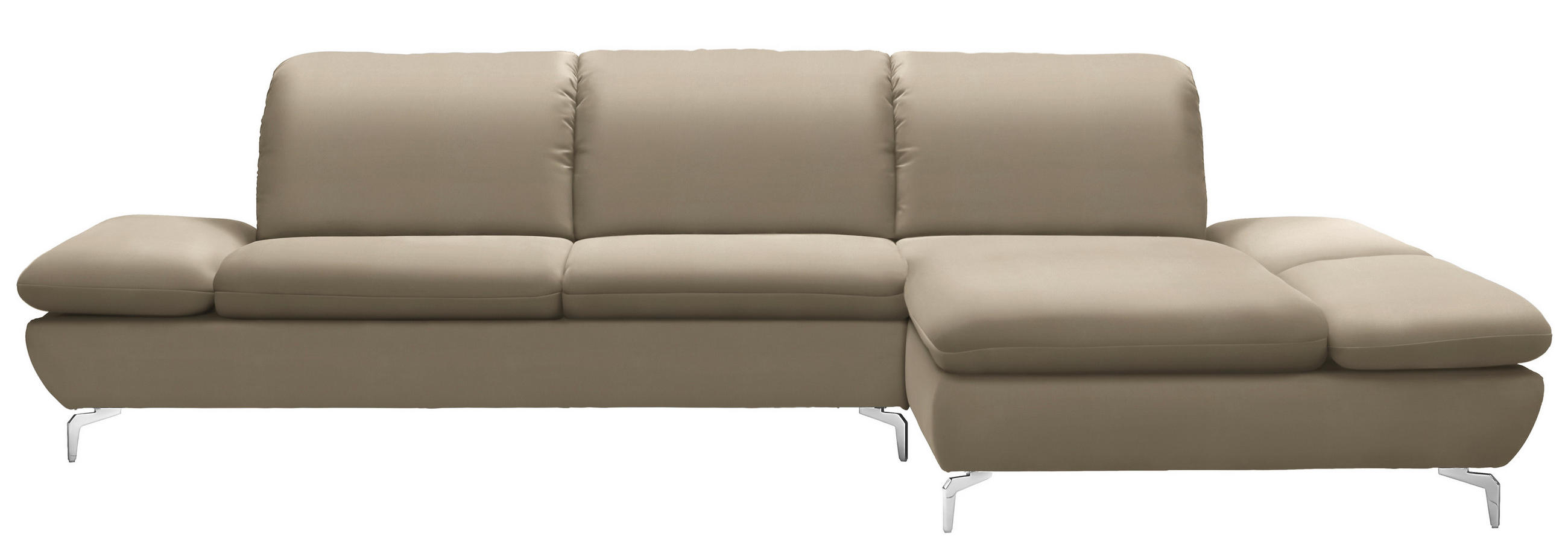 ECKSOFA in Echtleder Graubraun  - Graubraun/Silberfarben, Design, Leder/Metall (315/200cm) - Chilliano