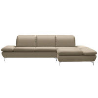ECKSOFA in Echtleder Graubraun  - Graubraun/Silberfarben, Design, Leder/Metall (315/200cm) - Chilliano