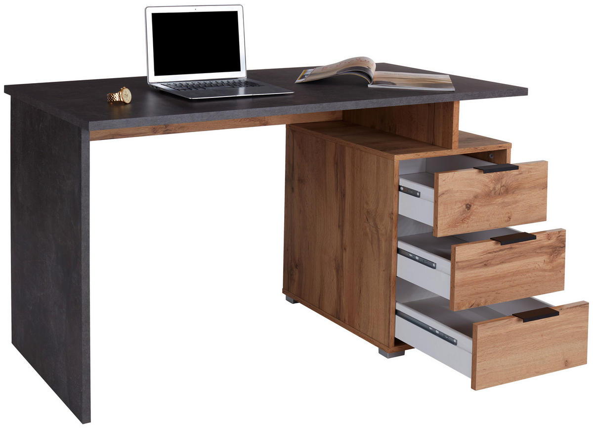 PISALNA MIZA leseni material siva, barve hrasta  - siva/barve hrasta, Moderno, kovina/leseni material (138/76/60cm) - Carryhome