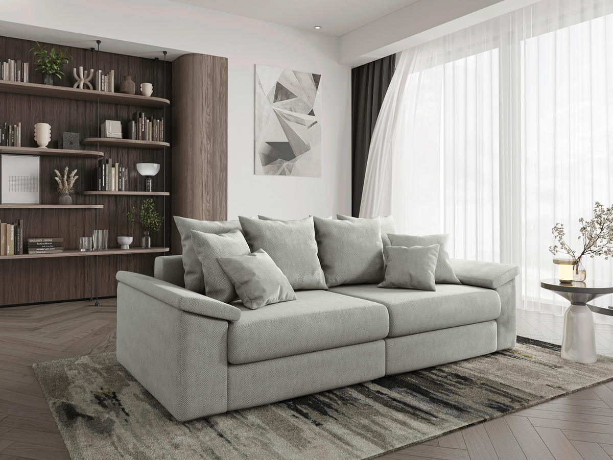 BIGSOFA TERMINI Velours, Webstoff Creme  - Beige/Creme, Design, Holz/Textil (260/98/123cm) - MID.YOU