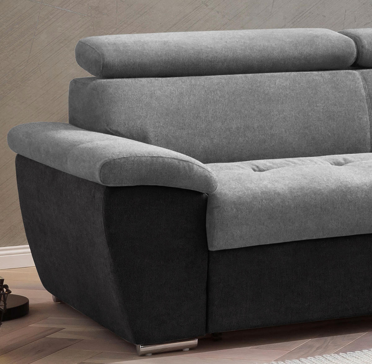 ECKSOFA in Mikrofaser Grau, Schwarz  - Chromfarben/Schwarz, Design, Textil/Metall (262/216cm) - Livetastic