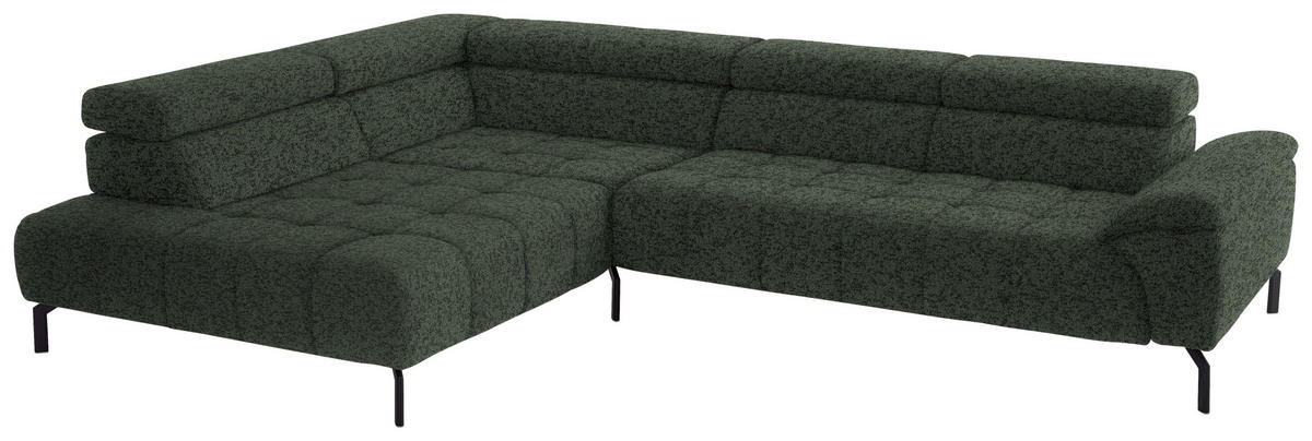 ECKSOFA in Chenille Grün  - Schwarz/Grün, Design, Textil/Metall (222/323cm) - Beldomo Style