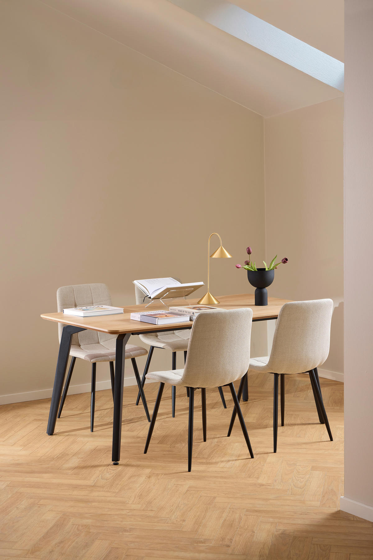 ESSTISCH rechteckig Naturfarben  - Schwarz/Naturfarben, Trend, Holzwerkstoff/Metall (160/75/90cm) - MID.YOU