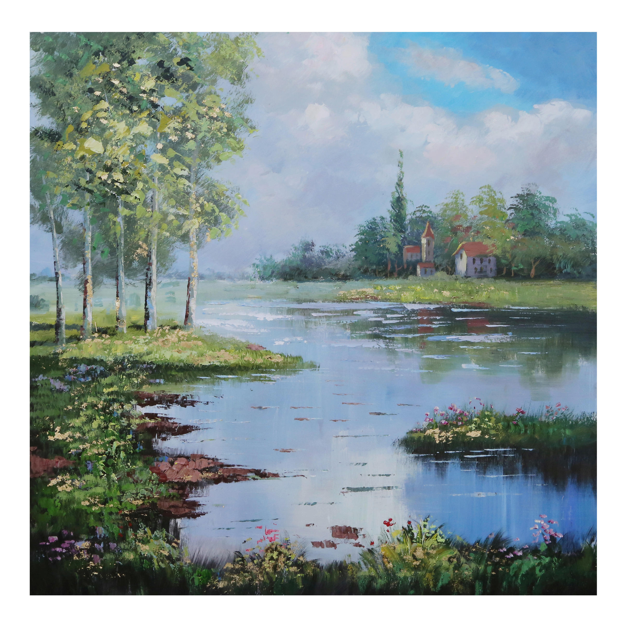 ÖLGEMÄLDE Landschaft & Natur 85/85 cm  - Blau/Gelb, KONVENTIONELL, Holz/Textil (85/85cm) - Monee