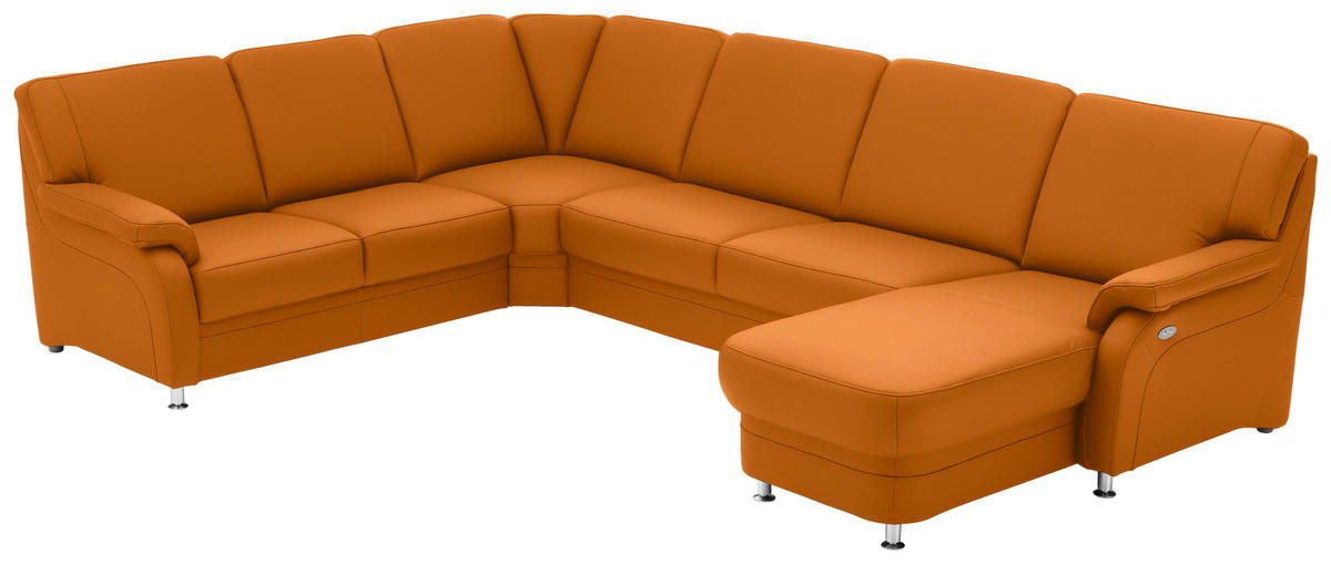 WOHNLANDSCHAFT Echtleder Currygelb  - Currygelb/Alufarben, Konventionell, Leder/Metall (239/329/165cm) - Beldomo Premium