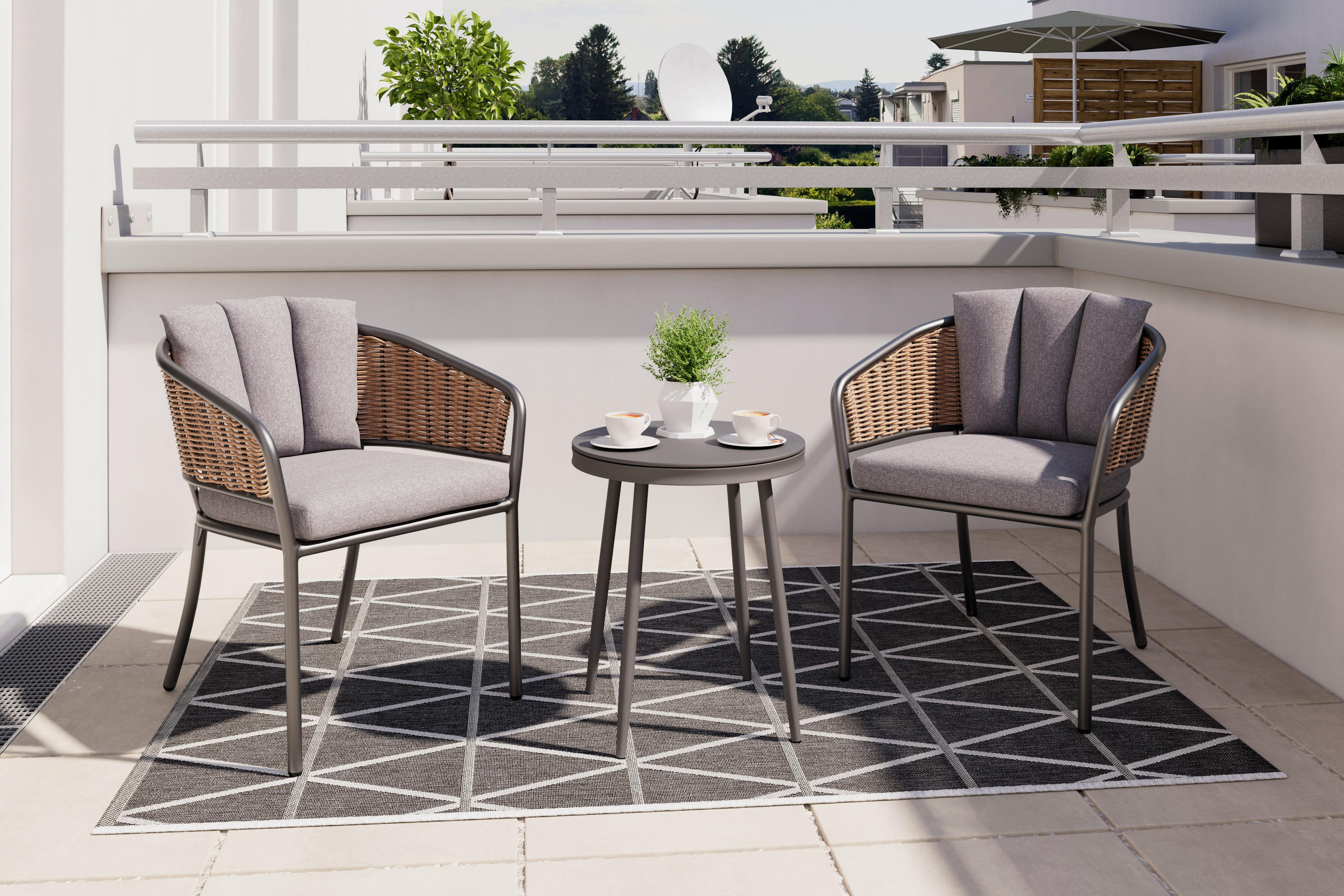 BALKONSET  - Anthrazit/Braun, MODERN, Glas/Kunststoff (60/45/75/53/66/45cm) - Ambia Garden