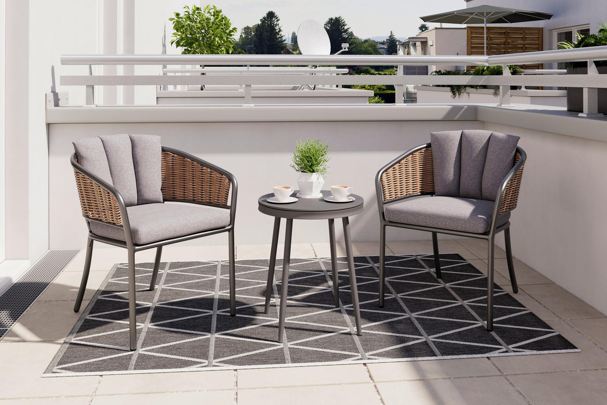 BALKONSET Anthrazit, Braun 3-teilig  - Anthrazit/Braun, MODERN, Glas/Kunststoff (60/45/75/53/66/45cm) - Ambia Garden