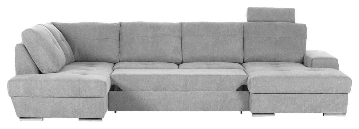 WOHNLANDSCHAFT in Flachgewebe Hellgrau  - Chromfarben/Hellgrau, Konventionell, Kunststoff/Textil (217/338/180cm) - Hom`in