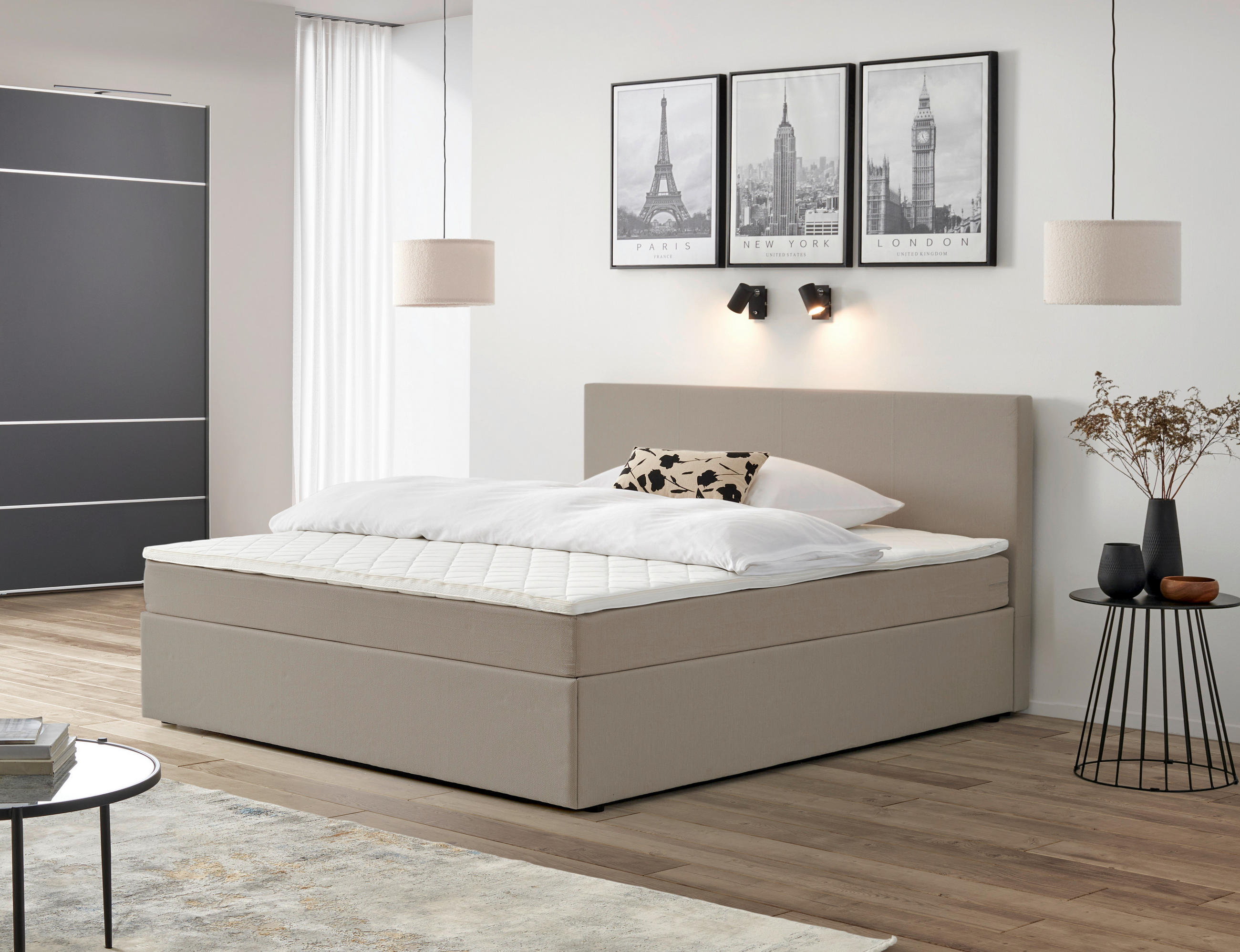Pat Tip Boxspring, 200/200 cm, nisipiu - nisipiu/negru, Basics, plastic/lemn (200/200cm) - P & B