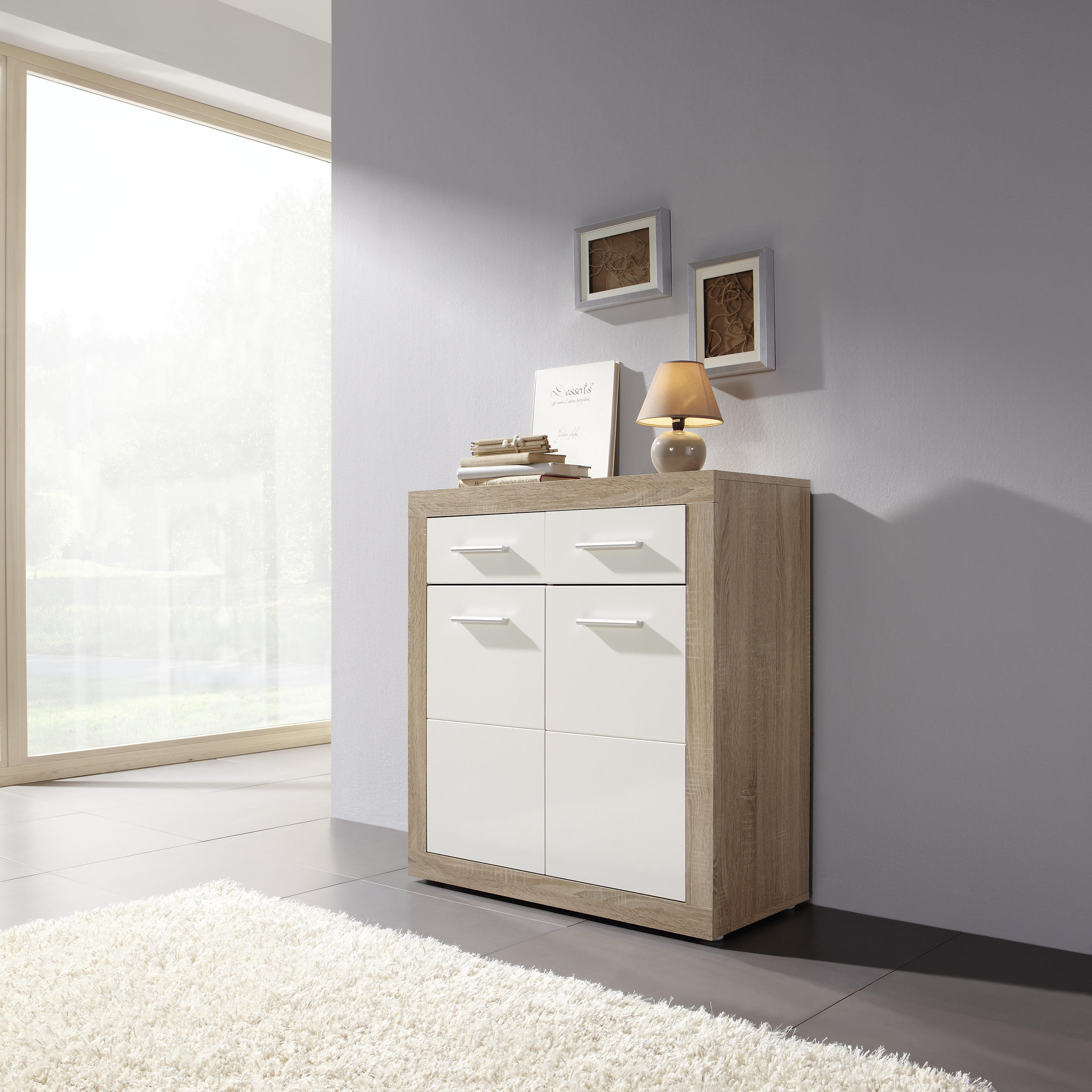 COMODĂ  - stejar Sonoma/argintiu, Design, plastic/lemn (82/88cm) - Xora