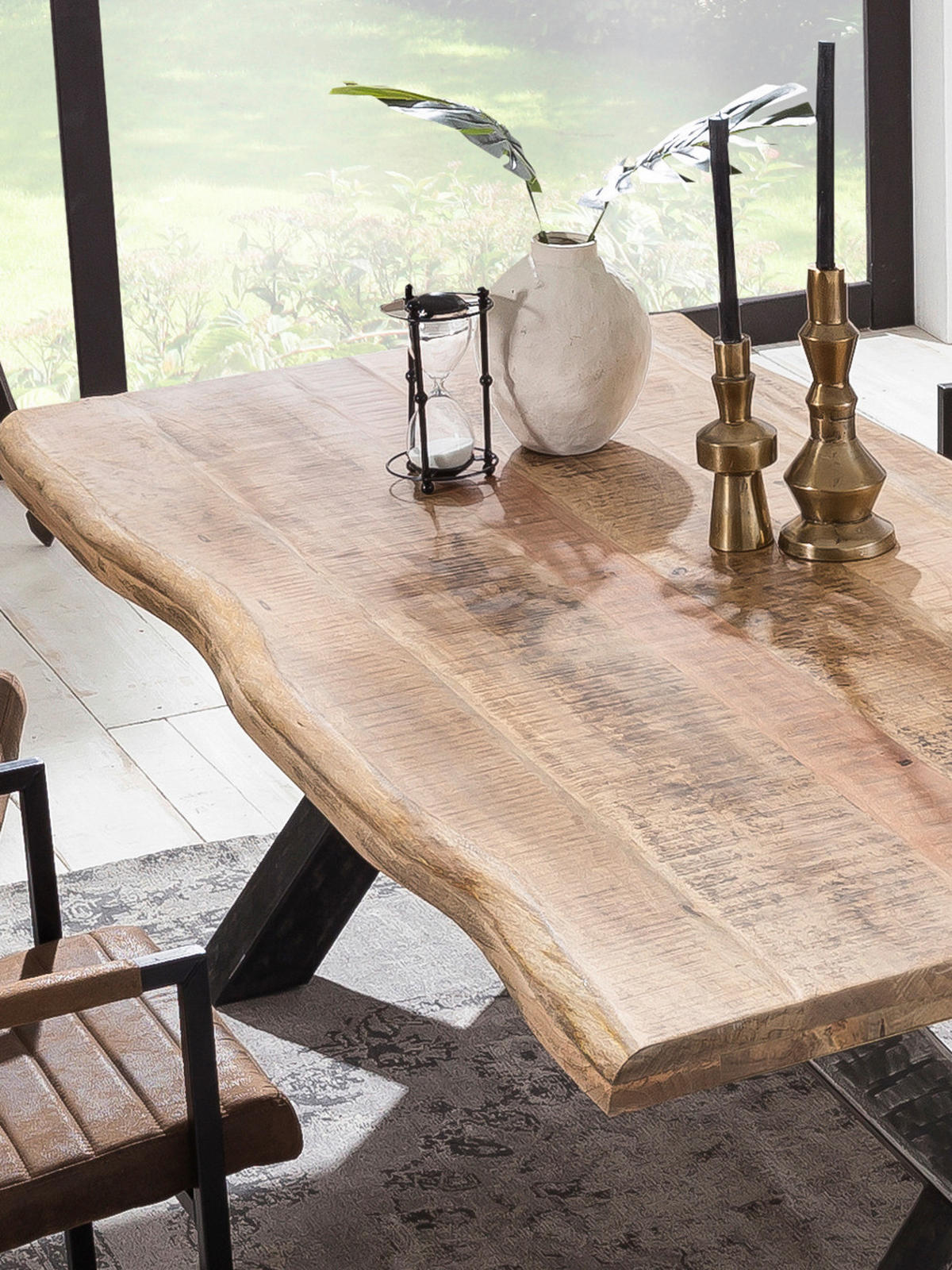 ESSTISCH 240/100/76 cm Echtholz  Holz, Metall rechteckig Naturfarben, Schwarz  - Schwarz/Naturfarben, MODERN, Holz/Metall (240/100/76cm) - MID.YOU