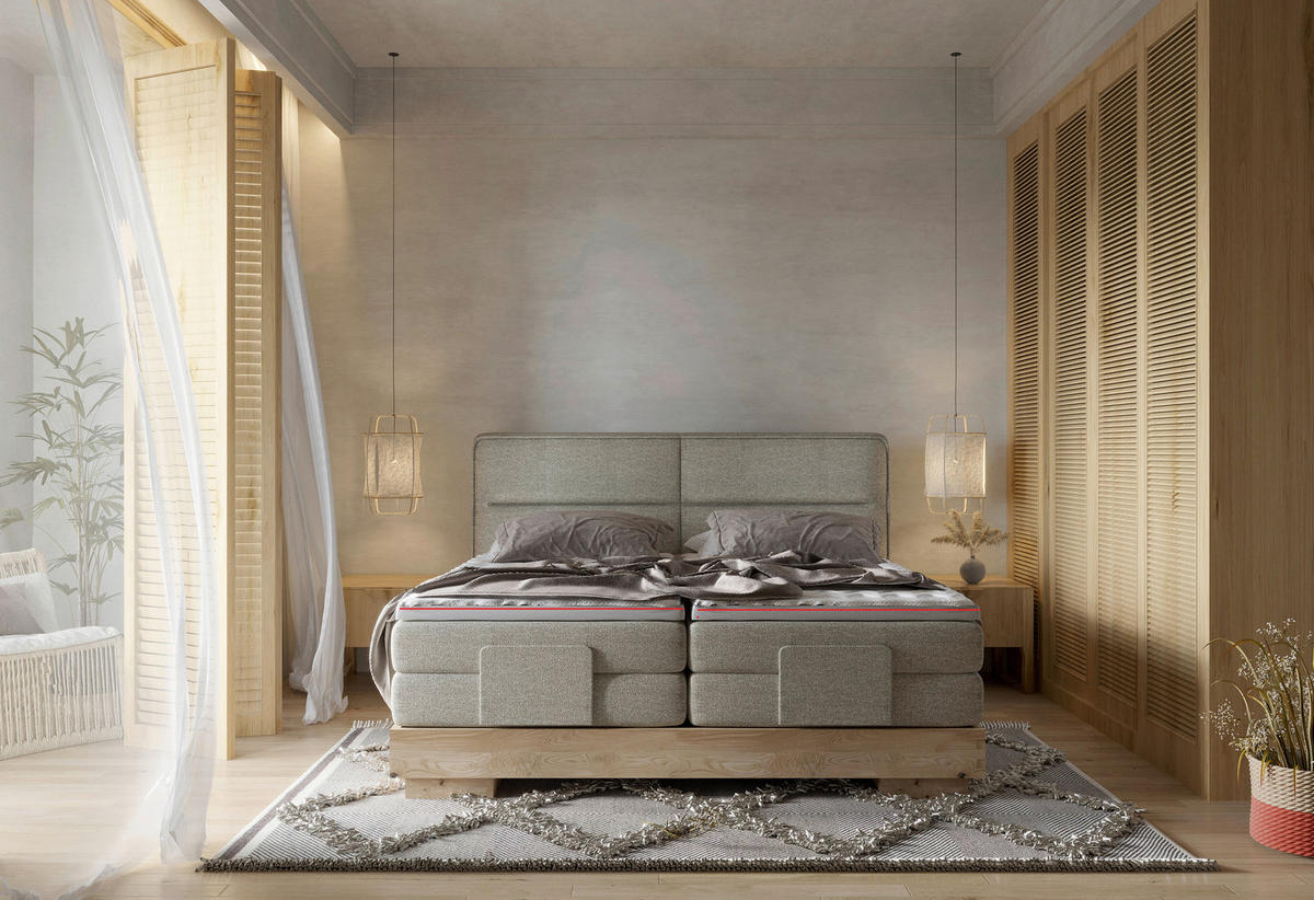 BOXSPRINGBETT 180/200 cm  in Eichefarben, Olivgrün  - Eichefarben/Olivgrün, Natur, Holz/Textil (180/200cm) - Valnatura