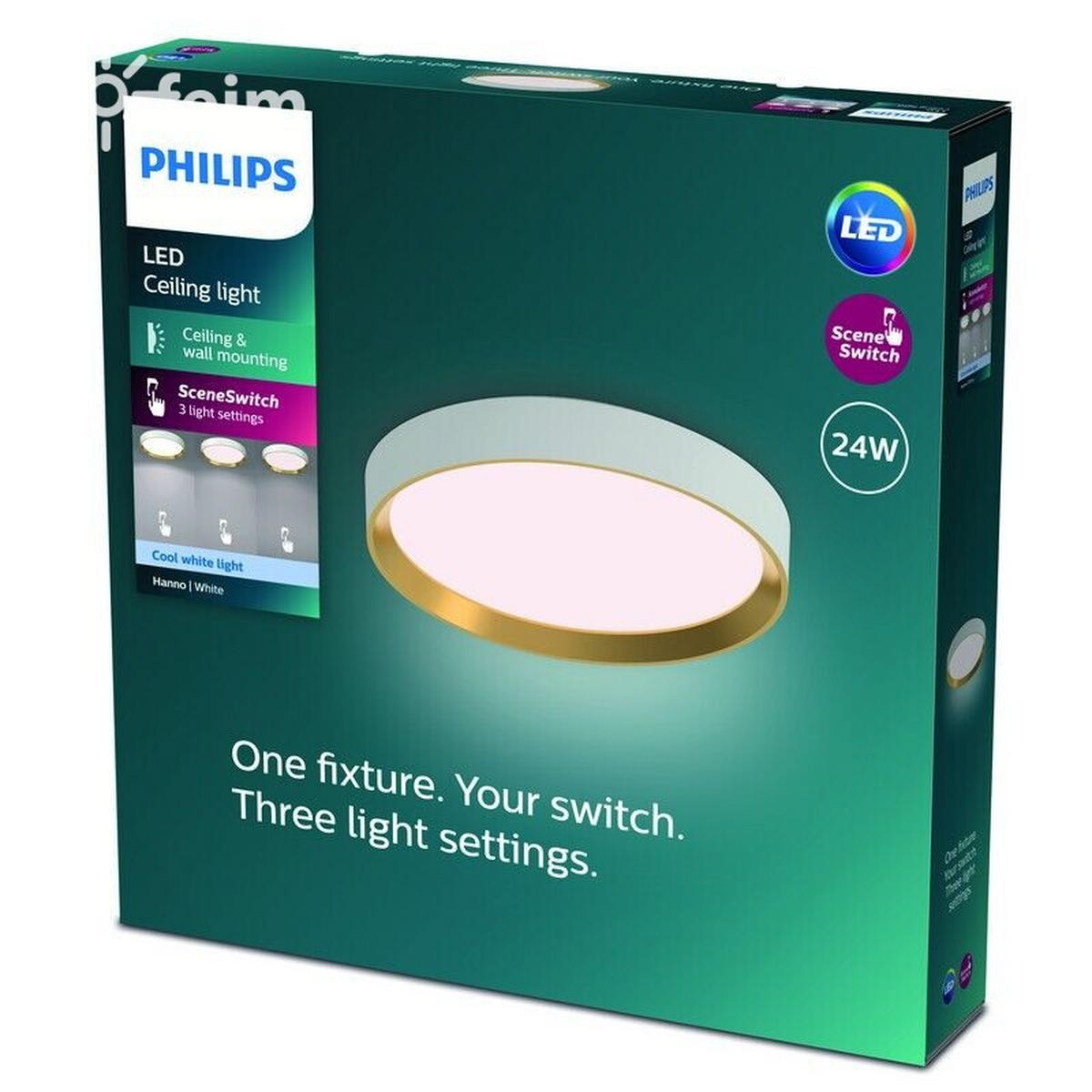 STROPNA LED-SVETILKA  HANNO /2800 lm/4000 K// - bela/barve medenine, Basics, kovina (38.5/38.5/7cm) - Philips