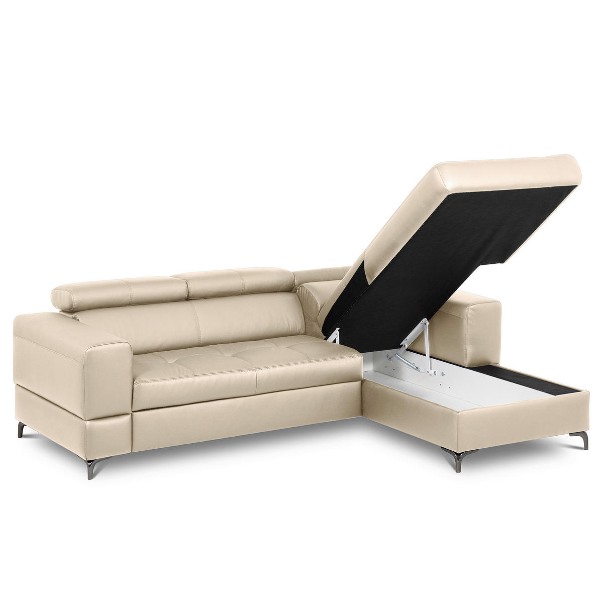 ECKSOFA Grau Echtleder Lederlook  - Schwarz/Grau, Design, Leder/Textil (247/173cm) - Livetastic