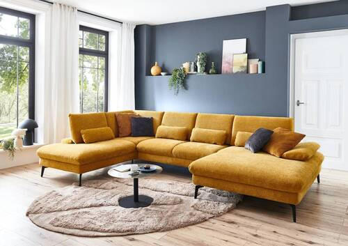 WOHNLANDSCHAFT in Webstoff Currygelb  - Currygelb/Schwarz, Design, Textil/Metall (208/354/157cm) - Dieter Knoll