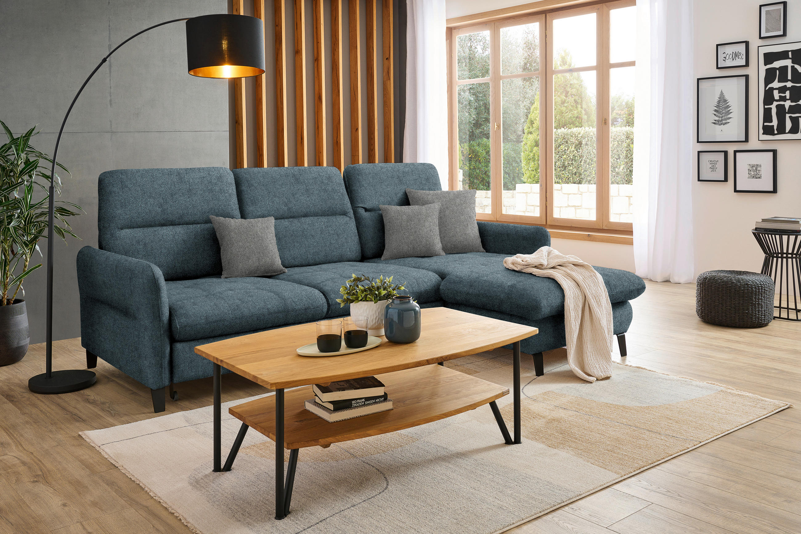 ECKSOFA in Flachgewebe Blau  - Blau/Schwarz, KONVENTIONELL, Textil/Metall (254/190cm) - Stylife