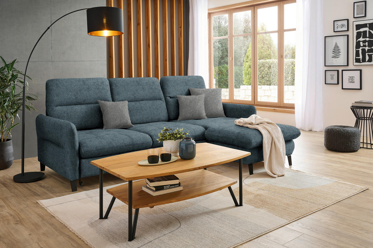 ECKSOFA Blau Flachgewebe  - Blau/Schwarz, KONVENTIONELL, Textil/Metall (254/190cm) - Livetastic