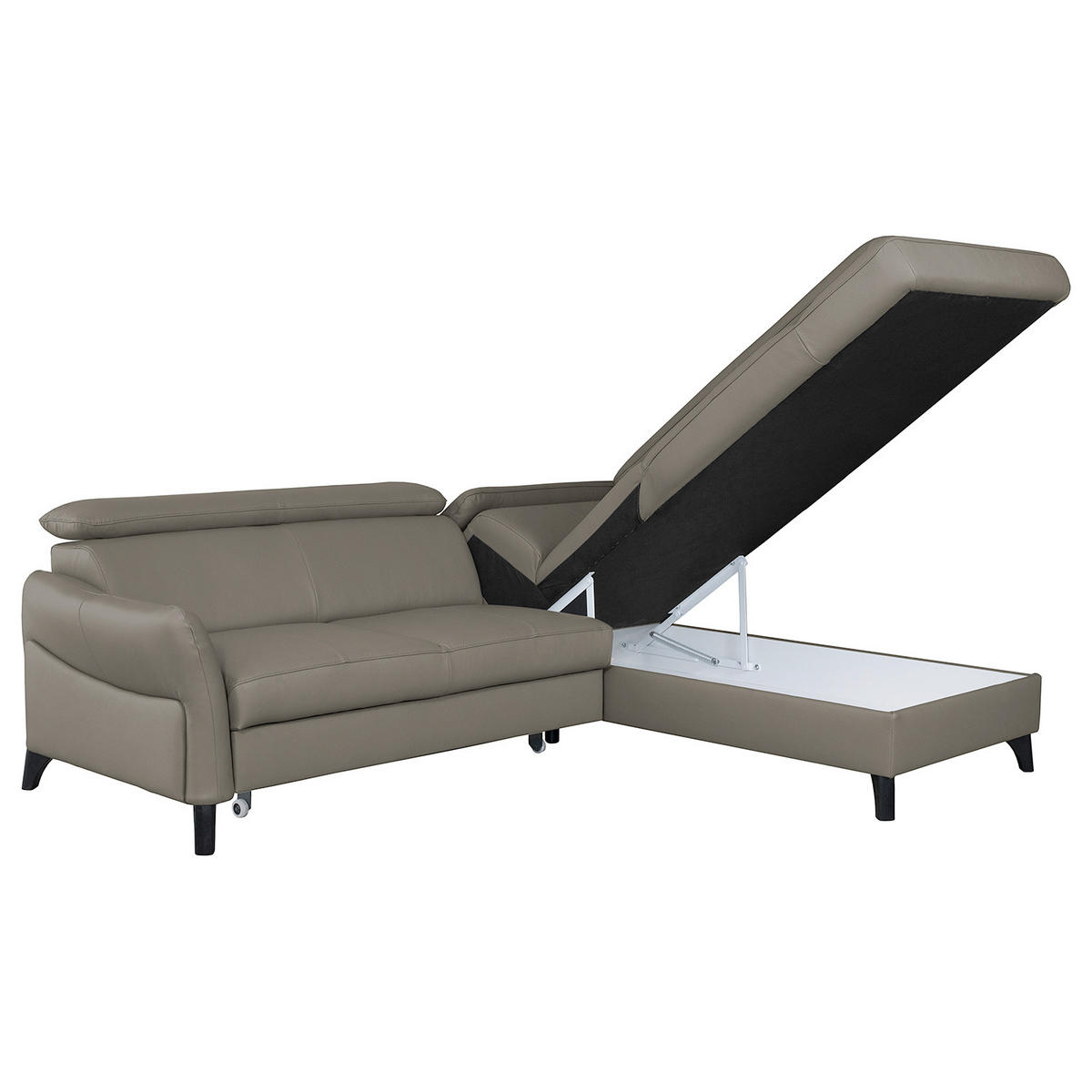 ECKSOFA Schlammfarben Echtleder Lederlook  - Schlammfarben/Schwarz, Design, Leder/Holz (244/199cm) - Livetastic