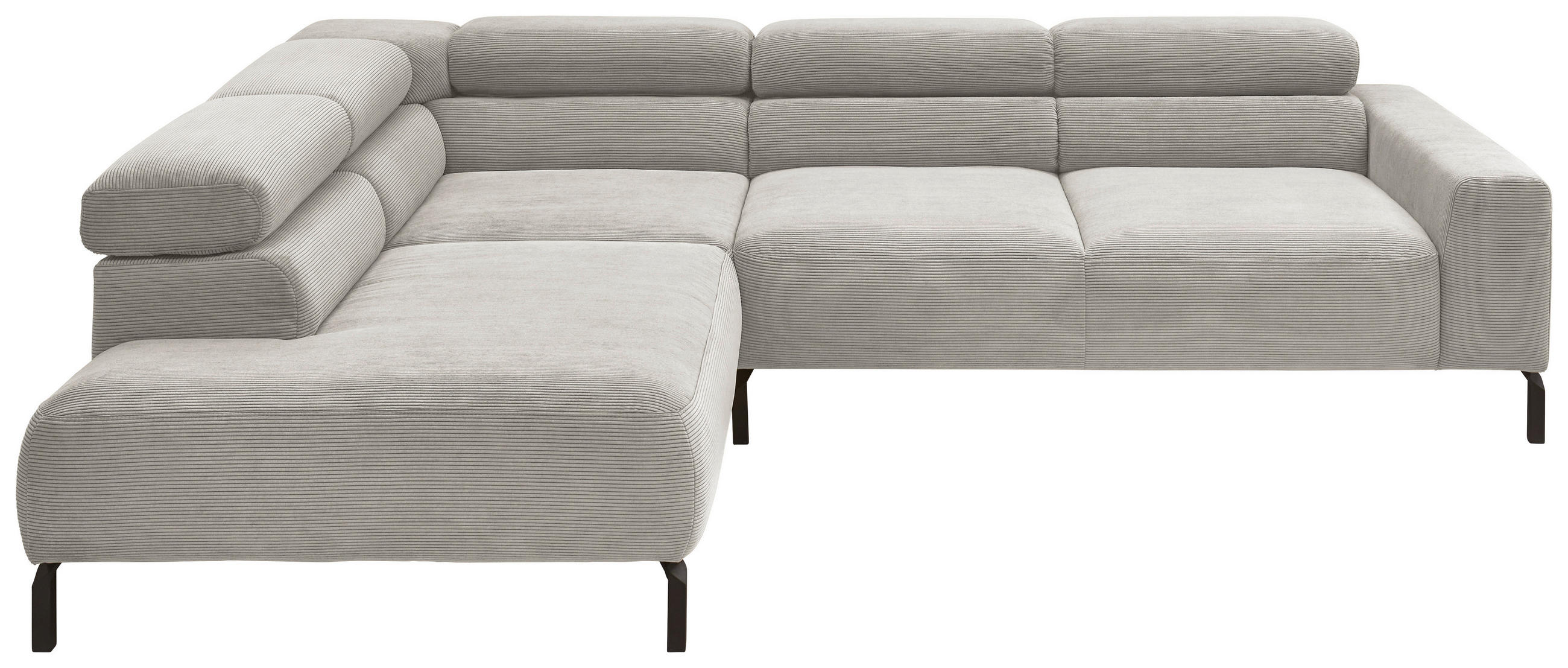 ECKSOFA inkl. Funktion Hellgrau Feincord  - Hellgrau/Schwarz, Design, Textil/Metall (219/273cm) - Pure Home Lifestyle
